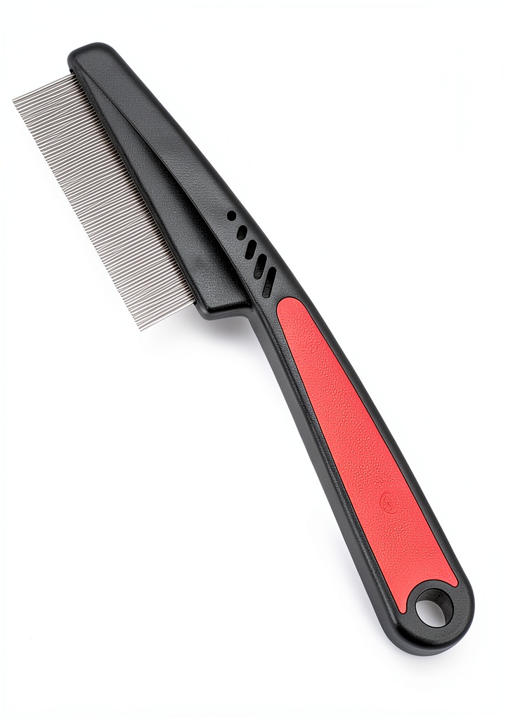 Yumflan Flea Comb showing metal teeth and handle design