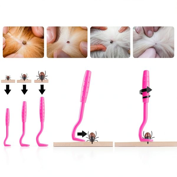 Waxxy Tick Remover Pet Flea Comb Tweezer Set Pink Silver-2