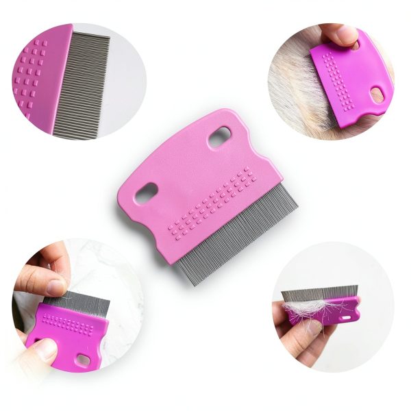 Hsathoac Pet Flea Comb Stainless Steel Teeth Grooming Tool-4