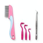 Waxxy Tick Remover Pet Flea Comb Tweezer Set Pink Silver-0