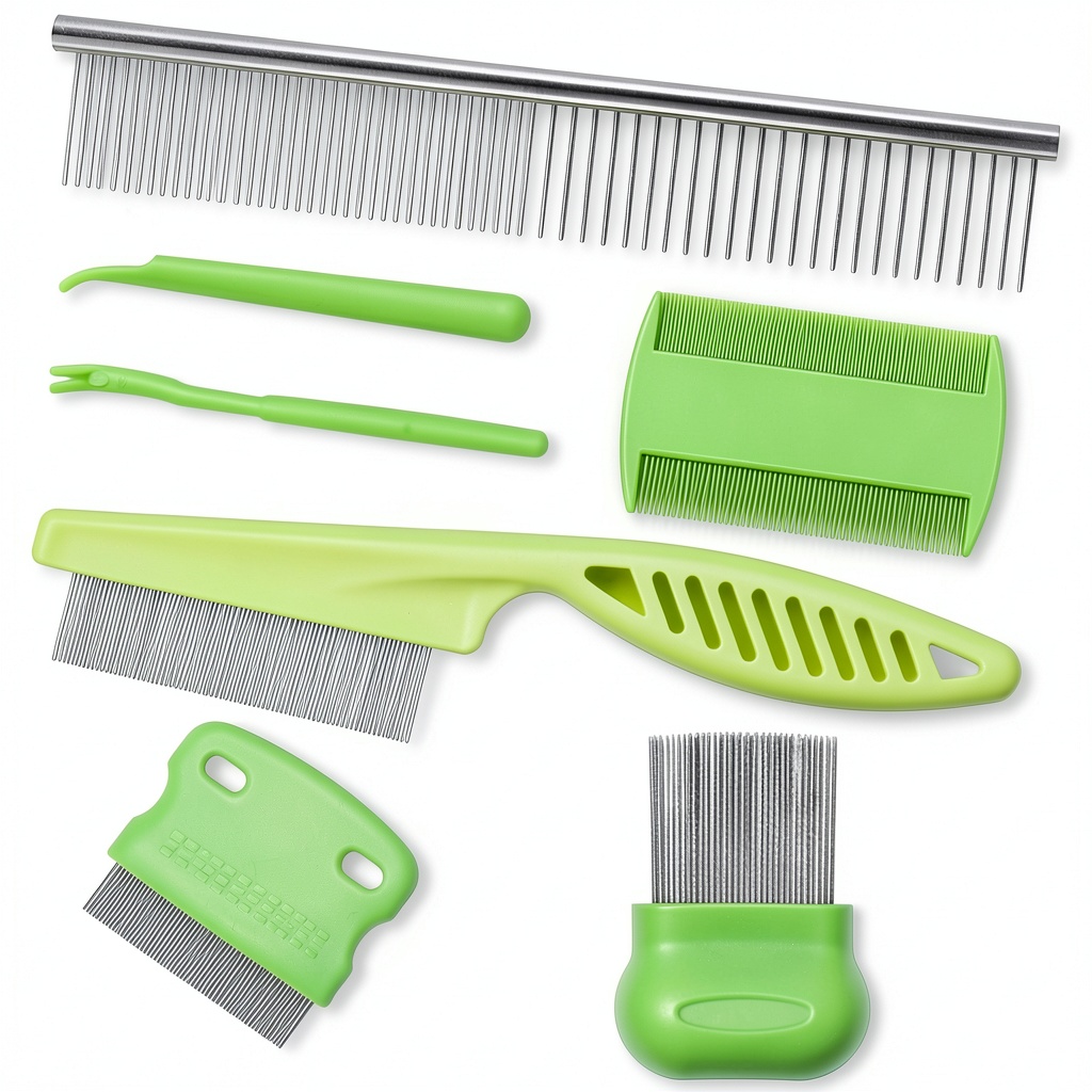 Lamoutor pet flea comb set on a grooming table